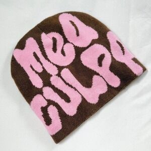 brown pink graphic beanie